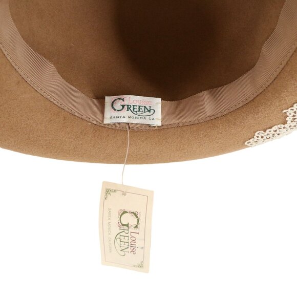 NWT Louise Camel Brown Vintage Ivory Floral Lace Ribbon Bow Felt Hat - Picture 6 of 6